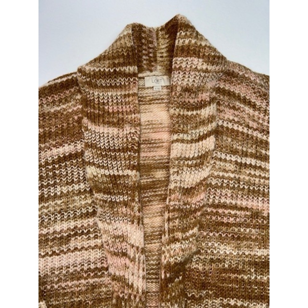 Loft Outlet Marled Shawl Collar Cardigan Sweater Long Line Brown XL Granny - Picture 5 of 11